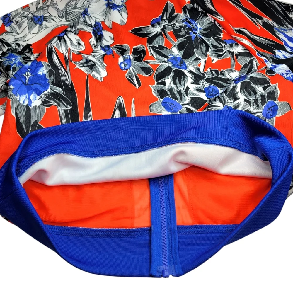 Nike Women's XS Track Jacket Hyper Fem Short Orange Blue Floral Zip Up Collared
